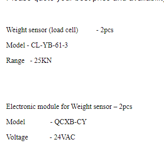 【询价】船舶备件—重量传感器&电子模块（CK-J20240506-18）询价-泰州昌宽社区-报价采购-船用采购网-船舶物料采购-船务服务-一站式船用设备供应服务