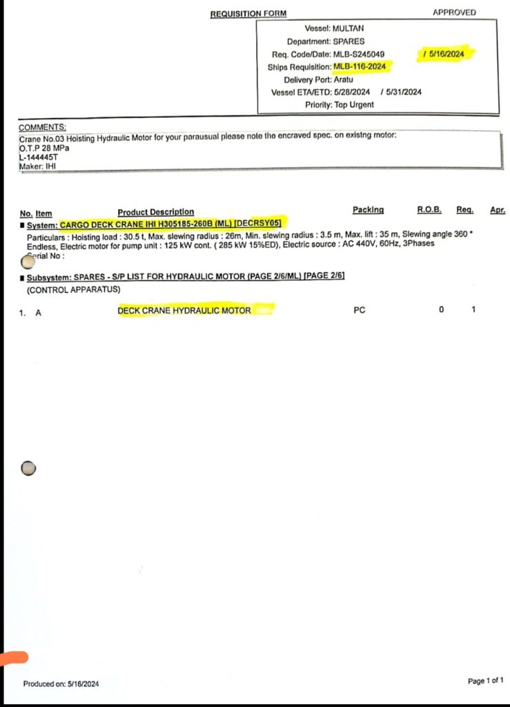 【询价】船舶备件—甲板起重机液压马达（CK-R20240517-12）询价-泰州昌宽社区-报价采购-船用采购网-船舶物料采购-船务服务-一站式船用设备供应服务