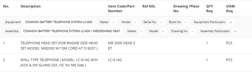 【询价】船舶备件—电话备件（CK-C20240514-06）询价-泰州昌宽社区-报价采购-船用采购网-船舶物料采购-船务服务-一站式船用设备供应服务