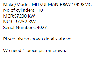 【询价】船舶备件—MAN B&W备件 （CK-C20240511-07）询价-泰州昌宽社区-报价采购-船用采购网-船舶物料采购-船务服务-一站式船用设备供应服务