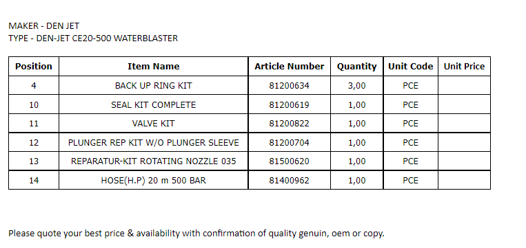 【询价】船舶备件—DEN JET备件（CK-C20240520-09）询价-泰州昌宽社区-报价采购-船用采购网-船舶物料采购-船务服务-一站式船用设备供应服务