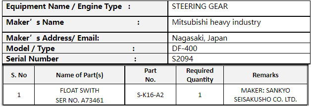 【询价】船舶备件—浮动开关（CK-C20240508-05）询价-泰州昌宽社区-报价采购-船用采购网-船舶物料采购-船务服务-一站式船用设备供应服务