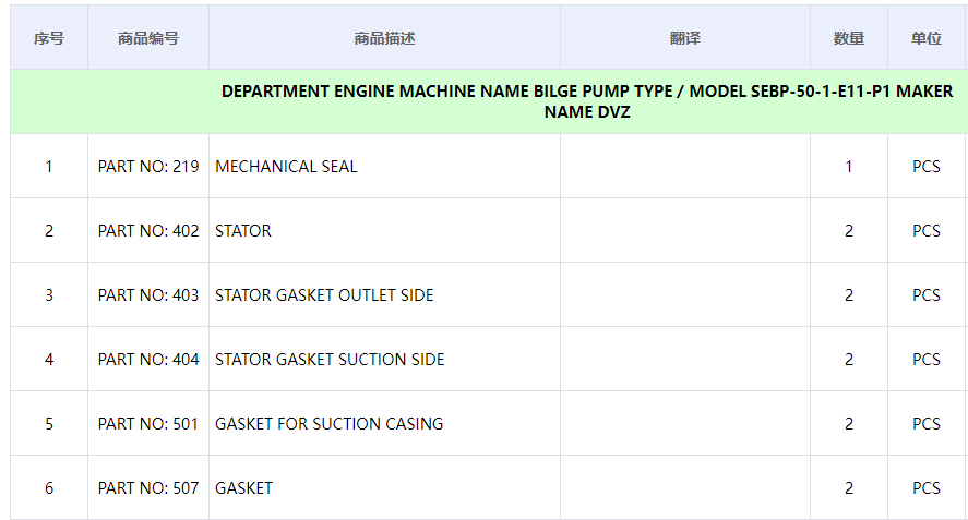 【询价】船舶备件—泵备件（CK-C20240527-13）询价-泰州昌宽社区-报价采购-船用采购网-船舶物料采购-船务服务-一站式船用设备供应服务
