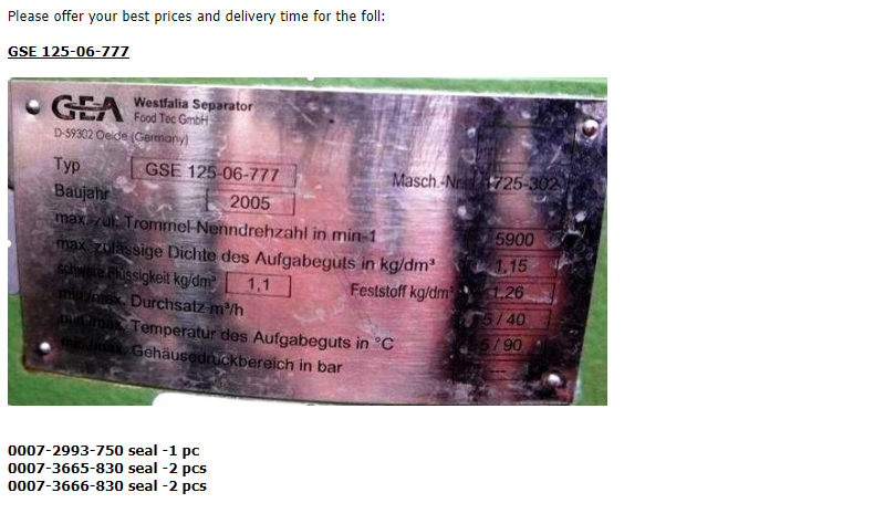 【询价】船舶备件—WESTFALIA备件（CK-R20240510-01）询价-泰州昌宽社区-报价采购-船用采购网-船舶物料采购-船务服务-一站式船用设备供应服务