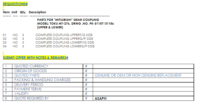 【询价】船舶备件—MITSUBISHI备件（CK-Y20240520-04）询价-泰州昌宽社区-报价采购-船用采购网-船舶物料采购-船务服务-一站式船用设备供应服务