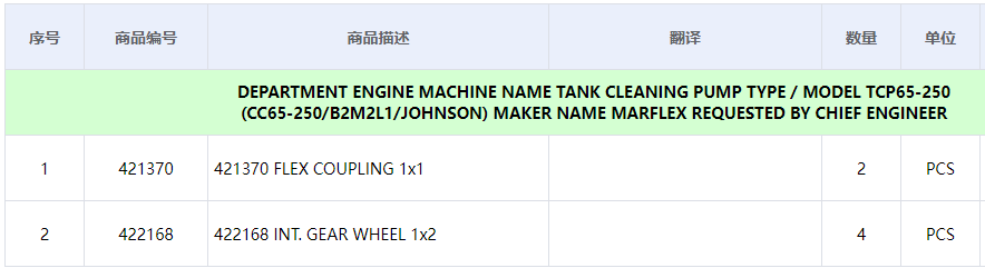 【询价】船舶备件—挠性联轴器/内齿轮（CK-C20240527-04）询价-泰州昌宽社区-报价采购-船用采购网-船舶物料采购-船务服务-一站式船用设备供应服务