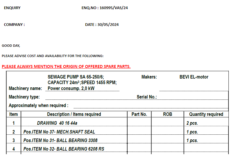 【询价】船舶备件—污水泵配件（CK-C20240603-08）询价-泰州昌宽社区-报价采购-船用采购网-船舶物料采购-船务服务-一站式船用设备供应服务
