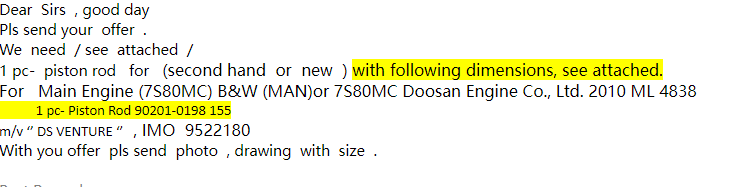 【询价】船舶备件—活塞杆（CK-J20240611-18）询价-泰州昌宽社区-报价采购-船用采购网-船舶物料采购-船务服务-一站式船用设备供应服务