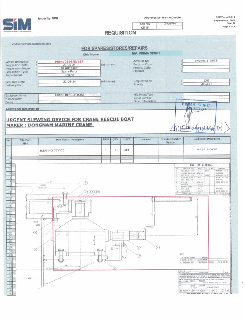 【询价】船舶备件—回转装置（CK-R20240625-05）询价-泰州昌宽社区-报价采购-船用采购网-船舶物料采购-船务服务-一站式船用设备供应服务