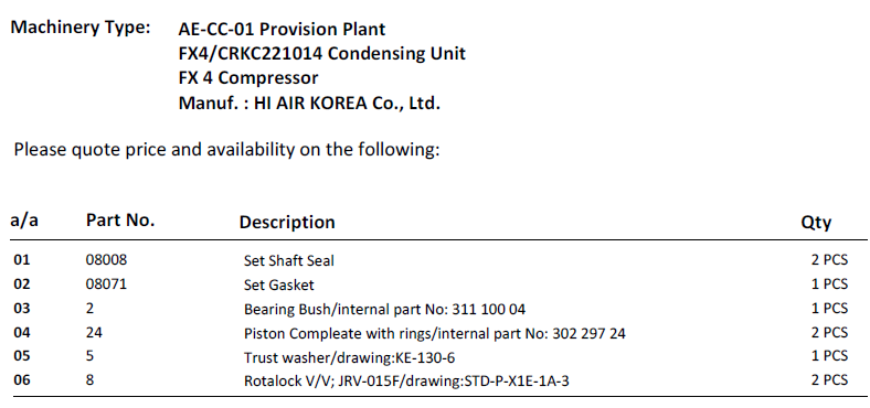 【询价】船舶备件—HI AIR KOREA备件（CK-C20240611-02）询价-泰州昌宽社区-报价采购-船用采购网-船舶物料采购-船务服务-一站式船用设备供应服务