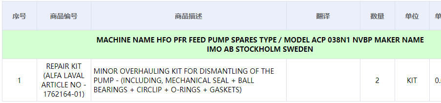 【询价】船舶备件—拆卸泵的小检修套件（CK-C20240611-08）询价-泰州昌宽社区-报价采购-船用采购网-船舶物料采购-船务服务-一站式船用设备供应服务