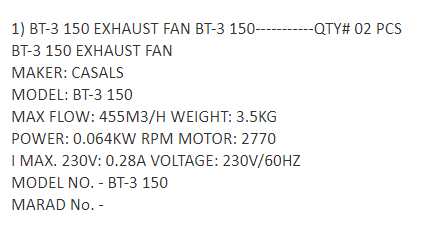 【询价】船舶备件—排气扇（CK-J20240613-02）询价-泰州昌宽社区-报价采购-船用采购网-船舶物料采购-船务服务-一站式船用设备供应服务
