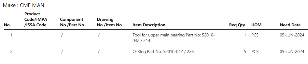 【询价】船舶备件—CME MAN备件（CK-C20240605-01）询价-泰州昌宽社区-报价采购-船用采购网-船舶物料采购-船务服务-一站式船用设备供应服务