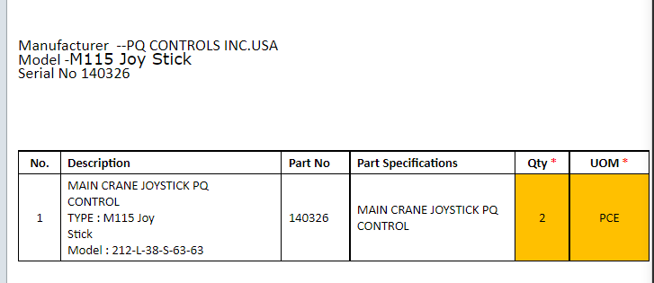 【询价】船舶备件—主起重机操纵杆PQ控制（CK-J20240604-01）询价-泰州昌宽社区-报价采购-船用采购网-船舶物料采购-船务服务-一站式船用设备供应服务
