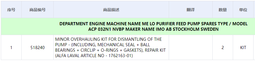 【询价】船舶备件—拆卸泵检修套件（CK-C20240628-02）询价-泰州昌宽社区-报价采购-船用采购网-船舶物料采购-船务服务-一站式船用设备供应服务