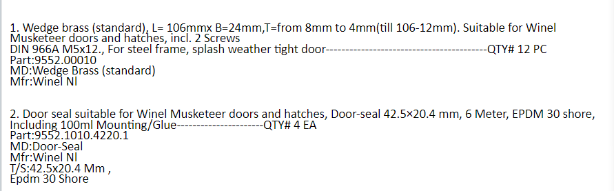 【询价】船舶备件—楔黄铜/门密封（CK-J20240611-05）询价-泰州昌宽社区-报价采购-船用采购网-船舶物料采购-船务服务-一站式船用设备供应服务