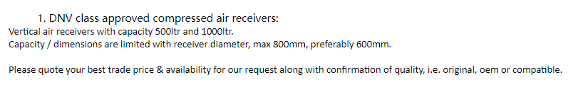 【询价】船舶备件—压缩空气接收器（CK-C20240614-06）询价-泰州昌宽社区-报价采购-船用采购网-船舶物料采购-船务服务-一站式船用设备供应服务