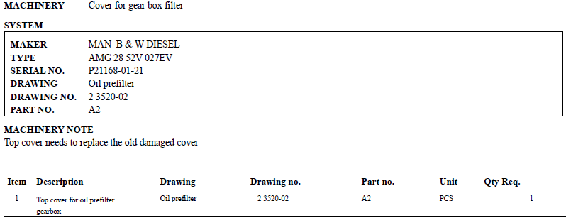【询价】船舶备件—机油预滤器齿轮箱顶盖（CK-C20240603-03）询价-泰州昌宽社区-报价采购-船用采购网-船舶物料采购-船务服务-一站式船用设备供应服务