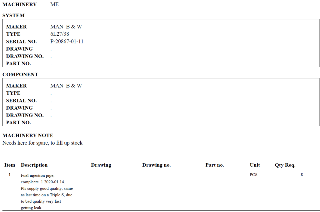 【询价】船舶备件—MAN B&W燃油喷射管（CK-C20240611-04）询价-泰州昌宽社区-报价采购-船用采购网-船舶物料采购-船务服务-一站式船用设备供应服务