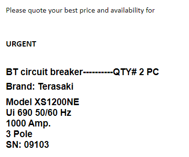 【询价】船舶备件—BT断路器（CK-J20240603-02）询价-泰州昌宽社区-报价采购-船用采购网-船舶物料采购-船务服务-一站式船用设备供应服务