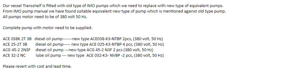 【询价】船舶备件—油泵（CK-L20240627-03）询价-泰州昌宽社区-报价采购-船用采购网-船舶物料采购-船务服务-一站式船用设备供应服务