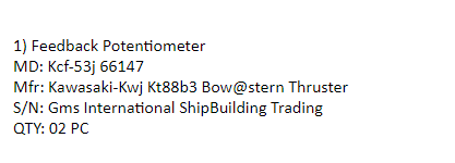 【询价】船舶备件—反馈电位计（CK-J20240628-12）询价-泰州昌宽社区-报价采购-船用采购网-船舶物料采购-船务服务-一站式船用设备供应服务