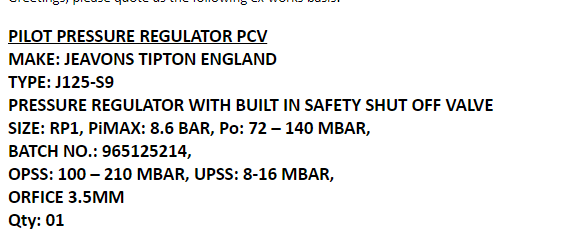 【询价】船舶备件—先导压力调节器（CK-Y20240605-02）询价-泰州昌宽社区-报价采购-船用采购网-船舶物料采购-船务服务-一站式船用设备供应服务