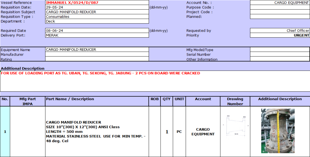 【询价】船舶备件—货物歧管异径管（CK-R20240603-08）询价-泰州昌宽社区-报价采购-船用采购网-船舶物料采购-船务服务-一站式船用设备供应服务