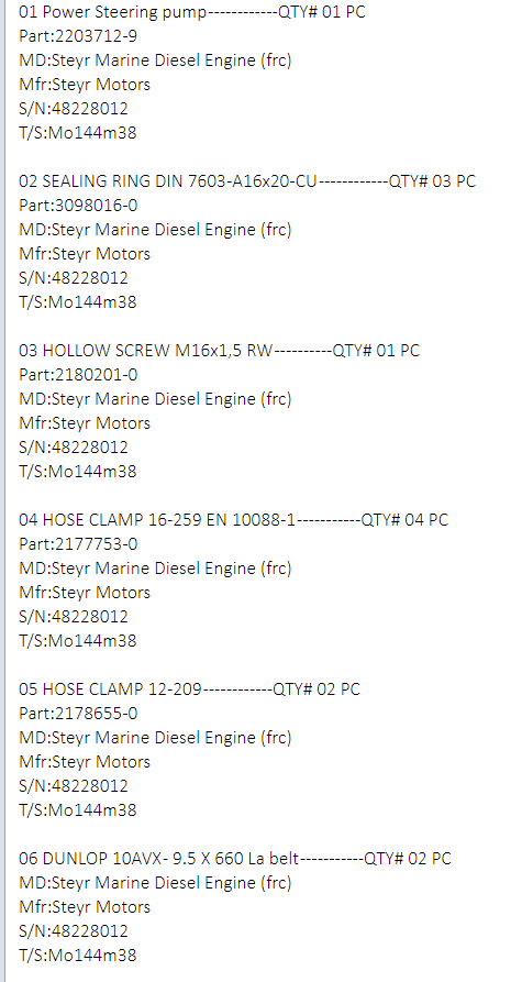 【询价】船舶备件—STEYR备件（CK-J20240717-11）询价-泰州昌宽社区-报价采购-船用采购网-船舶物料采购-船务服务-一站式船用设备供应服务