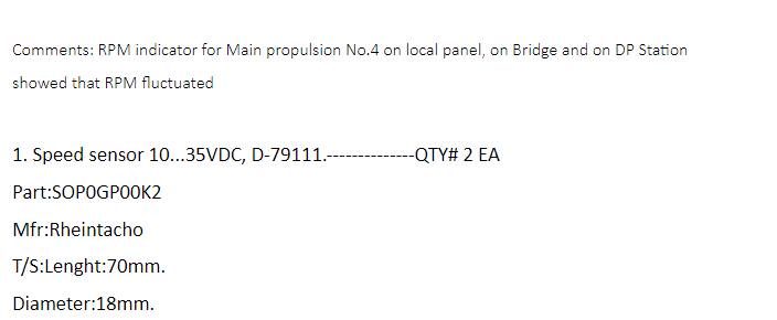【询价】船舶备件—速度传感器（CK-J20240722-31）询价-泰州昌宽社区-报价采购-船用采购网-船舶物料采购-船务服务-一站式船用设备供应服务