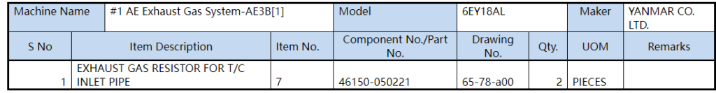 【询价】船舶备件—T/C进气管排气电阻（CK-C20240723-07）询价-泰州昌宽社区-报价采购-船用采购网-船舶物料采购-船务服务-一站式船用设备供应服务