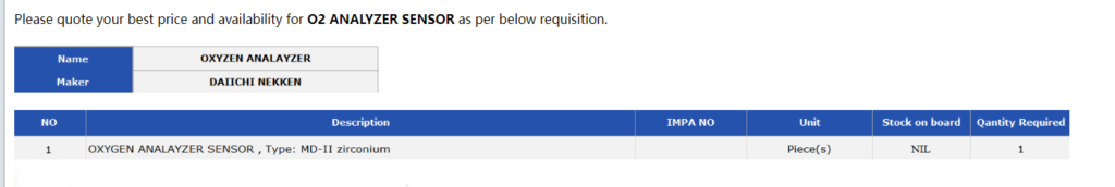 【询价】船舶备件—氧分析器传感器（CK-R20240712-02）询价-泰州昌宽社区-报价采购-船用采购网-船舶物料采购-船务服务-一站式船用设备供应服务