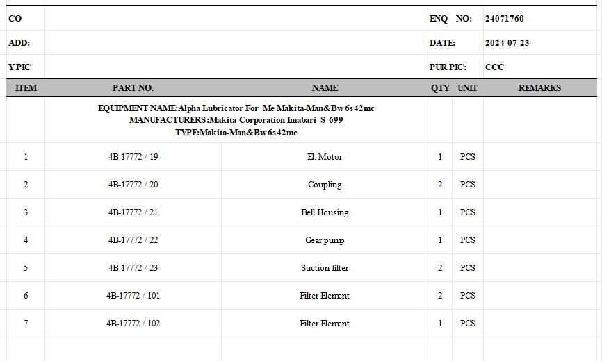 【询价】船舶备件—MAN B&W备件（CK-L20240731-09）询价-泰州昌宽社区-报价采购-船用采购网-船舶物料采购-船务服务-一站式船用设备供应服务