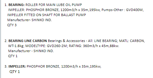 【询价】船舶备件—轴承/叶轮（CK-C20240710-02）询价-泰州昌宽社区-报价采购-船用采购网-船舶物料采购-船务服务-一站式船用设备供应服务