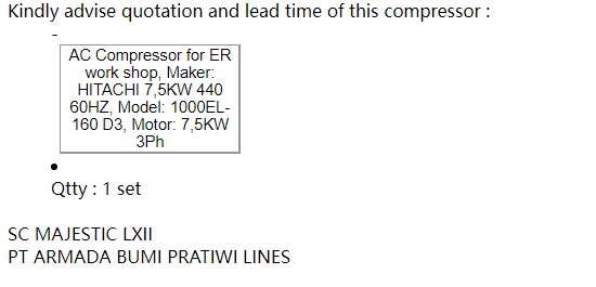 【询价】船舶备件—交流压缩机（CK-R20240701-16）询价-泰州昌宽社区-报价采购-船用采购网-船舶物料采购-船务服务-一站式船用设备供应服务