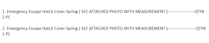 【询价】船舶备件—紧急逃生舱口盖弹簧（CK-J20240717-10）询价-泰州昌宽社区-报价采购-船用采购网-船舶物料采购-船务服务-一站式船用设备供应服务