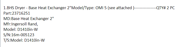 【询价】船舶备件—干燥器换热器（CK-J20240712-02）询价-泰州昌宽社区-报价采购-船用采购网-船舶物料采购-船务服务-一站式船用设备供应服务