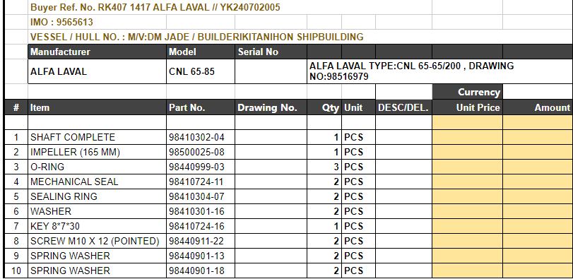 【询价】船舶备件—ALFA备件（CK-L20240703-07）询价-泰州昌宽社区-报价采购-船用采购网-船舶物料采购-船务服务-一站式船用设备供应服务