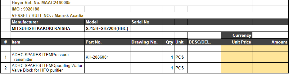 【询价】船舶备件—MITSUBISHI备件（CK-L20240729-06）询价-泰州昌宽社区-报价采购-船用采购网-船舶物料采购-船务服务-一站式船用设备供应服务