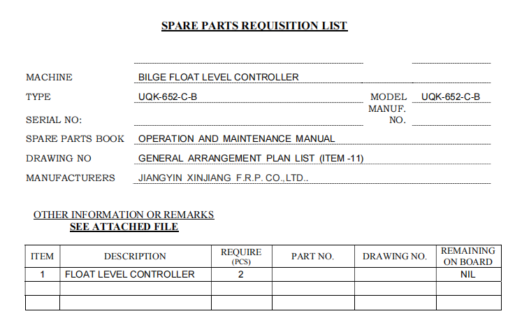【询价】船舶备件—浮子液位控制器（CK-R20240717-07）询价-泰州昌宽社区-报价采购-船用采购网-船舶物料采购-船务服务-一站式船用设备供应服务