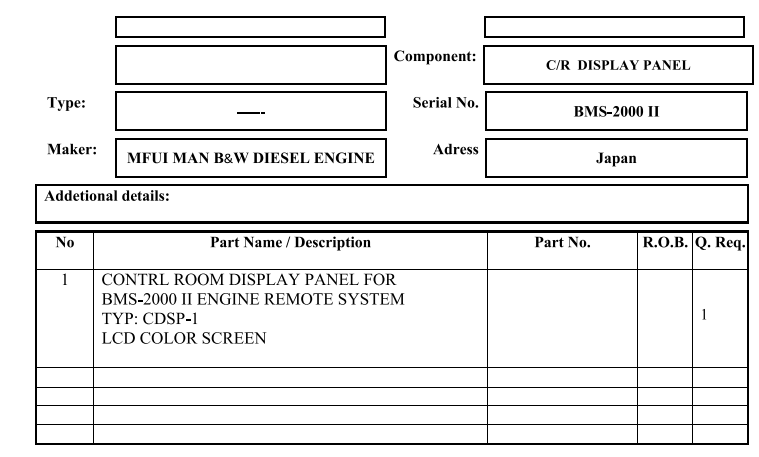 【询价】船舶备件—发动机远程系统控制室显示面板（CK-R20240731-10）询价-泰州昌宽社区-报价采购-船用采购网-船舶物料采购-船务服务-一站式船用设备供应服务
