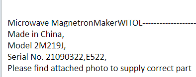 【询价】船舶备件—微波磁控管（CK-J20240814-09）询价-泰州昌宽社区-报价采购-船用采购网-船舶物料采购-船务服务-一站式船用设备供应服务