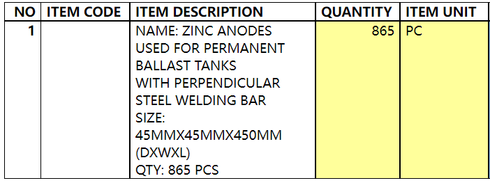 【询价】船舶备件—锌阳极（CK-C20240801-04）询价-泰州昌宽社区-报价采购-船用采购网-船舶物料采购-船务服务-一站式船用设备供应服务
