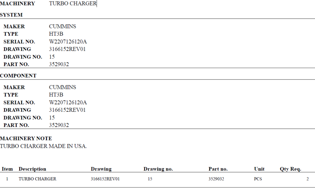 【询价】船舶备件—涡轮增压器（CK-C20240813-10）询价-泰州昌宽社区-报价采购-船用采购网-船舶物料采购-船务服务-一站式船用设备供应服务