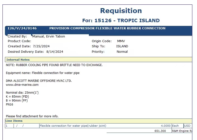 【询价】船舶备件—水管柔性连接（CK-Y20240801-02）询价-泰州昌宽社区-报价采购-船用采购网-船舶物料采购-船务服务-一站式船用设备供应服务