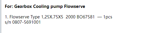 【询价】船舶备件—FLOWSERVE备件（CK-R20240819-15）询价-泰州昌宽社区-报价采购-船用采购网-船舶物料采购-船务服务-一站式船用设备供应服务