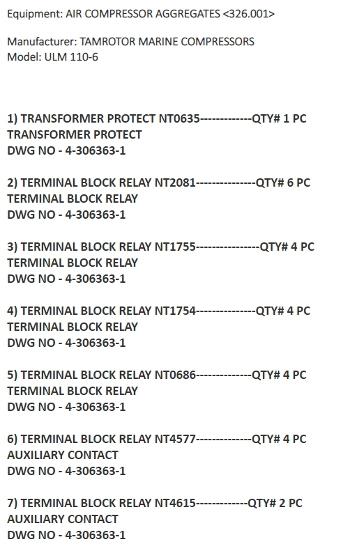 【询价】船舶备件—TAMROTOR备件（CK-J20240819-02）询价-泰州昌宽社区-报价采购-船用采购网-船舶物料采购-船务服务-一站式船用设备供应服务