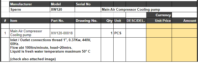 【询价】船舶备件—主空压机冷却泵（CK-L20240812-07）询价-泰州昌宽社区-报价采购-船用采购网-船舶物料采购-船务服务-一站式船用设备供应服务