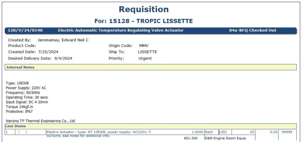 【询价】船舶备件—电动执行机构（CK-Y20240812-01）询价-泰州昌宽社区-报价采购-船用采购网-船舶物料采购-船务服务-一站式船用设备供应服务
