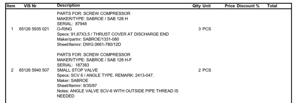 【询价】船舶备件—SABROE备件（CK-R20240812-14）询价-泰州昌宽社区-报价采购-船用采购网-船舶物料采购-船务服务-一站式船用设备供应服务